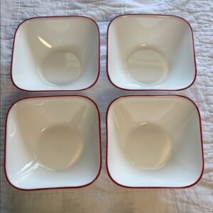 Corelle Vitrelle White Square Bowls with Red Trim - Set of 4.